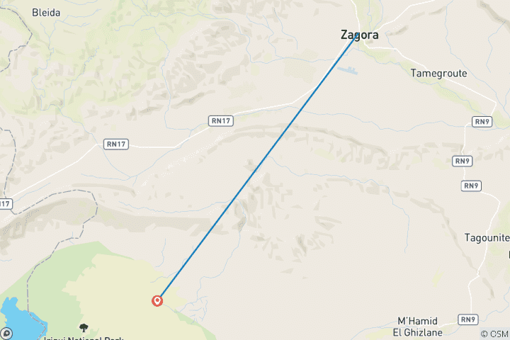 Mapa de Mejor Circuito de Lujo - 2 Días por el Desierto de Zagora a Erg Chigaga