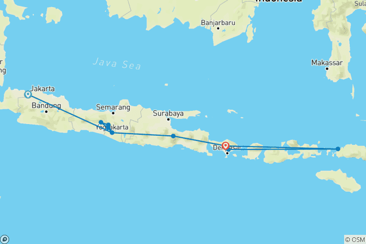Carte du circuit Indonésie haut de gamme : meilleurs circuits sur les 3 îles de Java, Bali et Komodo