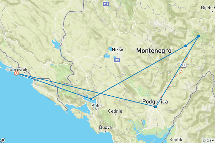 Map of Montenegro Bucket List: Road Trip to Canyons & Bays