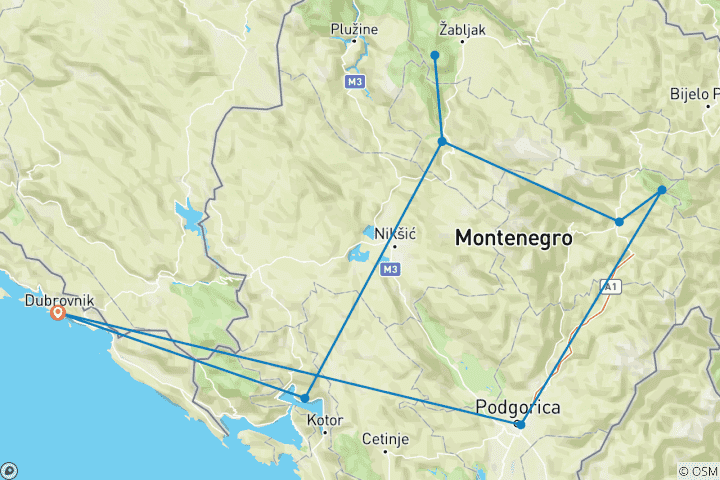 Map of Road Trip Montenegro: Canyons, Bays & Cottage Adventure