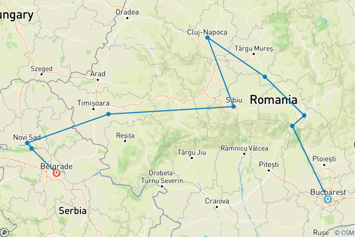 Carte du circuit Circuit en petit groupe ; Serbie et Roumanie de Bucarest à Belgrade