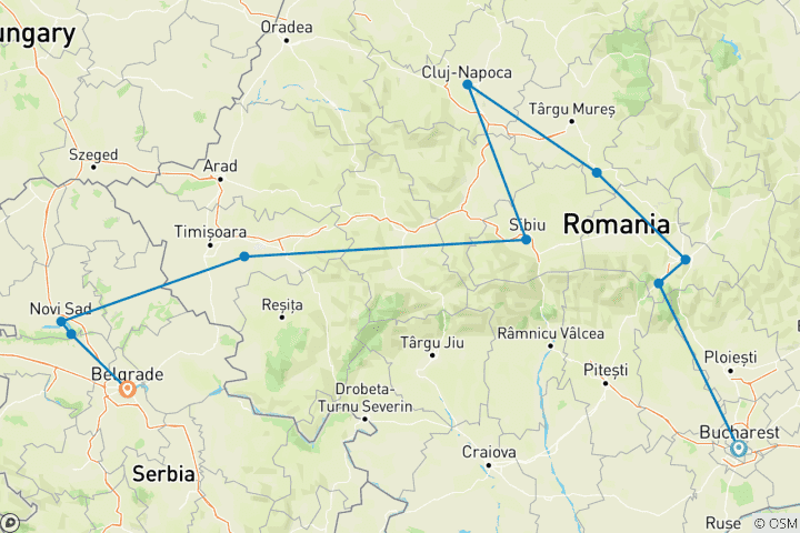 Carte du circuit Circuit en petit groupe ; Serbie et Roumanie de Bucarest à Belgrade