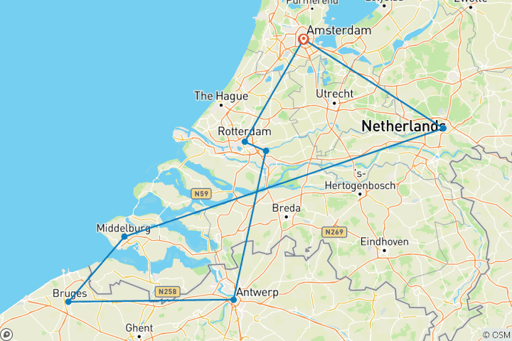 Mapa de Crucero Fluvial de Primavera por Holanda y Bélgica (2025)