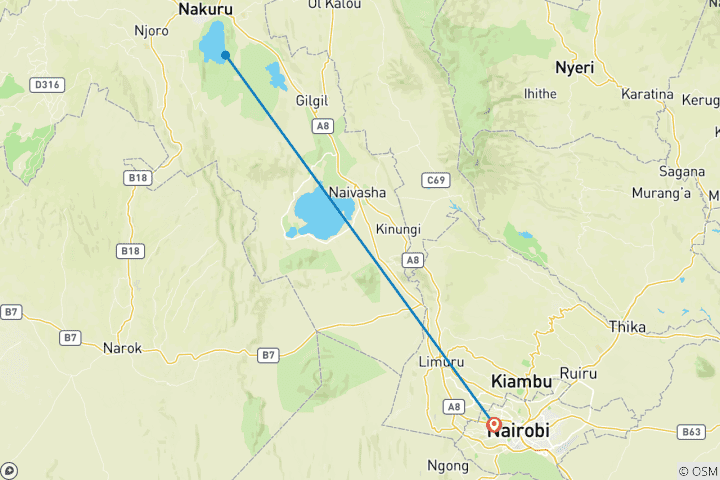 Carte du circuit Circuit d'une journée au lac Nakuru