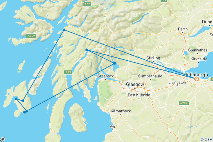 Carte du circuit Côte du whisky et Loch Lomond - 4 jours