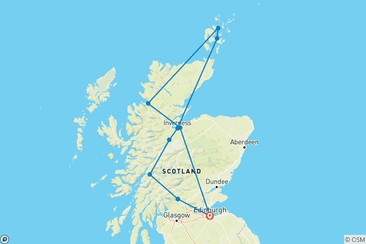 Carte du circuit Nord de l'Écosse, Loch Ness et Orkney (Hôtel ) - 5 jours