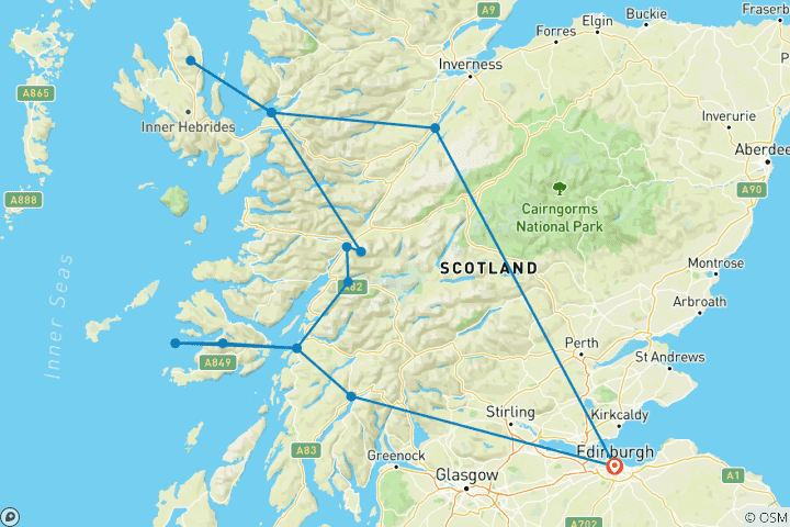 Karte von Schottland Abenteuer (mit Hotel) - 5 Tage