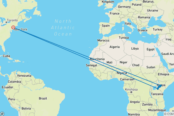 Map of 9-Day New York to Nairobi Safari