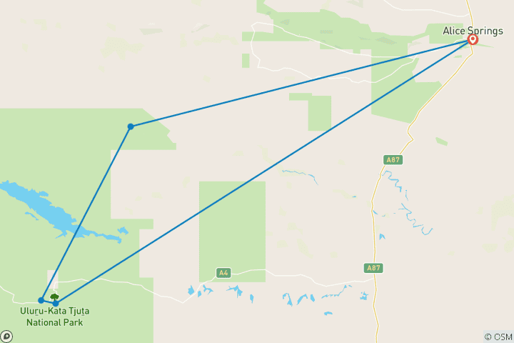 Map of Kings Canyon Uluru and Kata Tjuta (Short Break, 4 Days)