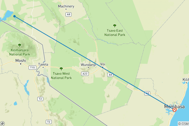 Map of 3 Day Amboseli From Mombasa