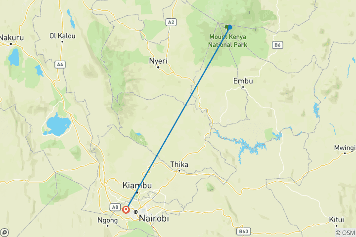 Map of 4 Days Mt Kenya Climbing via Naro Moru Sirimon Hike