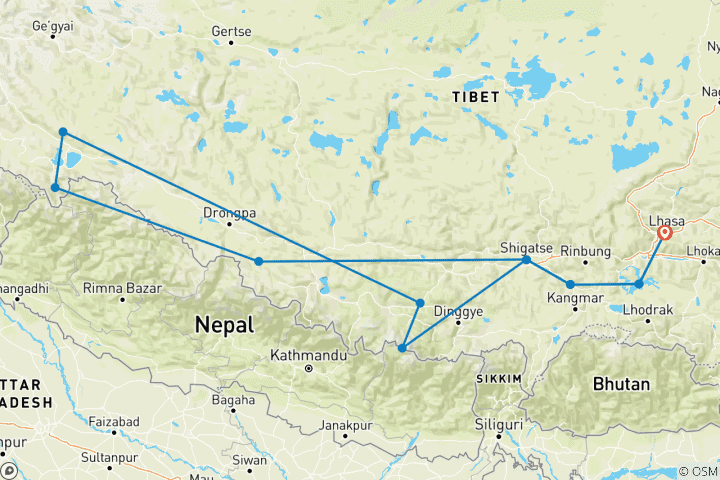 Carte du circuit Kailash Manasarovar - Excursion à la pleine lune avec exploration du royaume de Guge