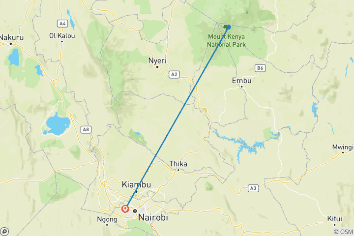 Map of 5 Days Mt Kenya Climbing via Chogoria Sirimon Hike