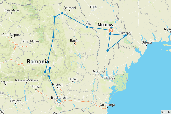 Carte du circuit Découverte de l'Europe de l'Est - Roumanie et Moldavie (Transnistrie et Gagaouzie)