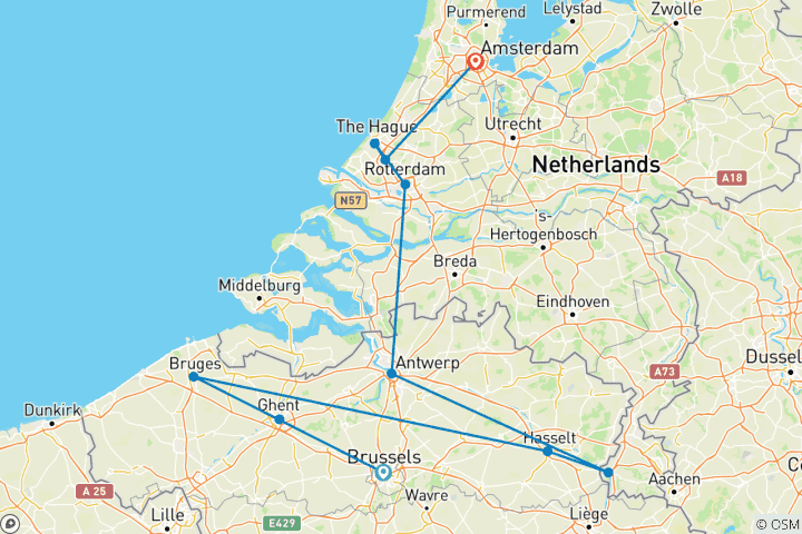 Karte von Niederländische und belgische Feiertage (von Brüssel bis Amsterdam)