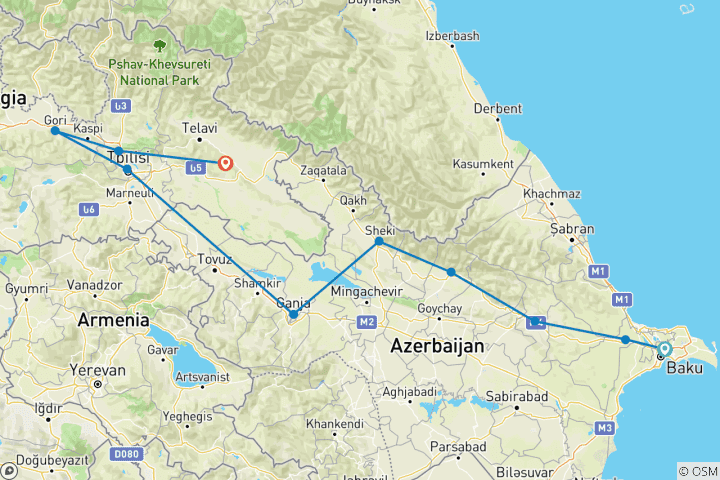 Map of 11 days Azerbaijan & Georgia Private Tour