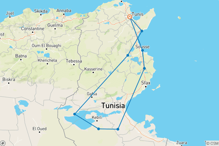 Map of Tunisia in 6 Days – Tunis Hammamet Kairouan and more