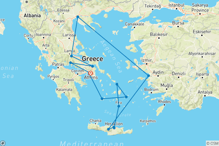 Map of Greece & Idyllic Aegean Cruise - 11 days