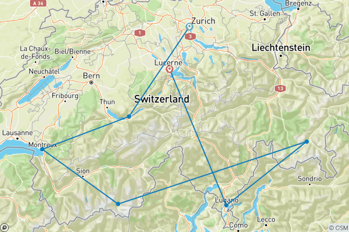 Map of Grand Train Tour of Switzerland - The Classic with Jungfraujoch