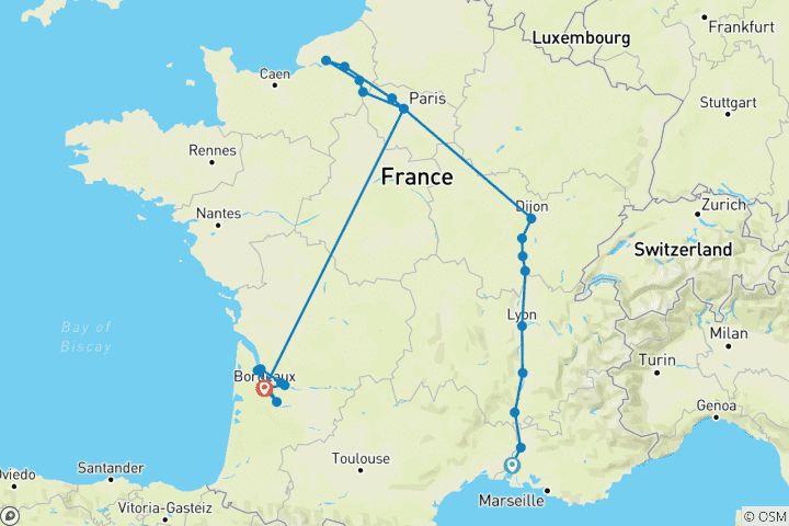 Carte du circuit France, Uncorked : Le Rhône, la Seine et Bordeaux 2025