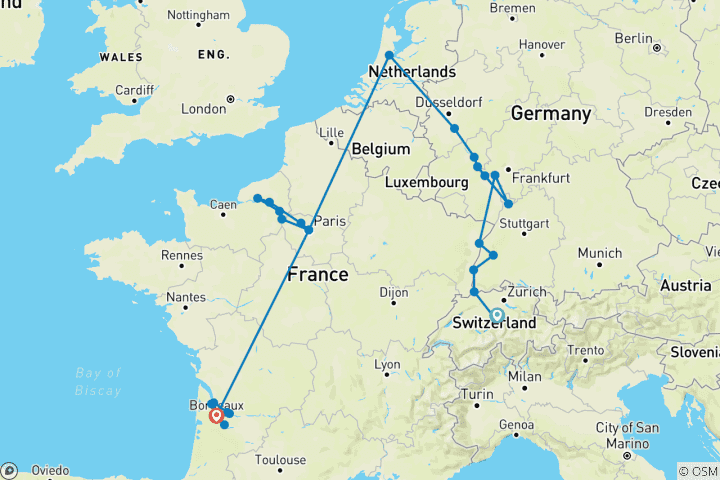 Kaart van Wijngaarden, kastelen & Bordeaux met 2 overnachtingen in Luzern 2025