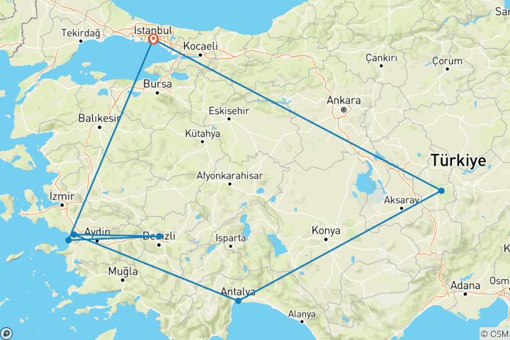 Carte du circuit Les merveilles de la Turquie en 10 jours