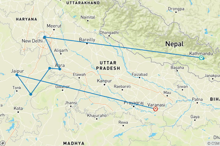 Map of Best of India (And Nepal, 14 Days)