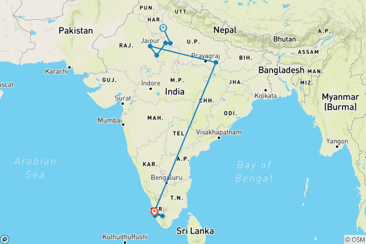 Map of Best of India (With Kerala, 16 Days)