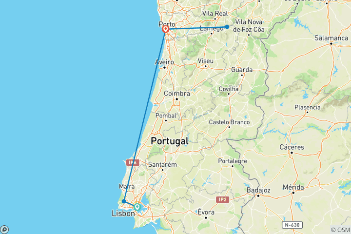 Carte du circuit Le meilleur de Lisbonne et Porto - 7 jours