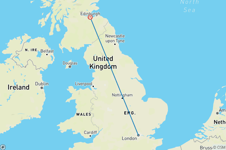 Carte du circuit Londres et Édimbourg en une semaine