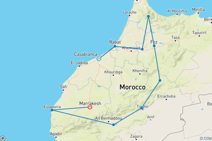 Map of CASABLANCA to MARRAKECH (14 days) Morocco Encompas