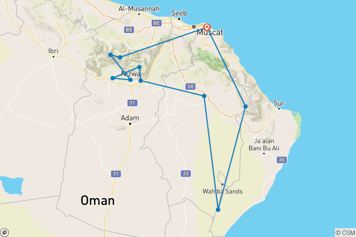 Map of Oman Hiking Adventure