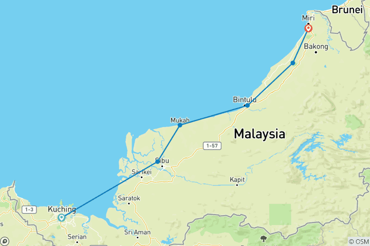 Karte von ins Innere Sarawak