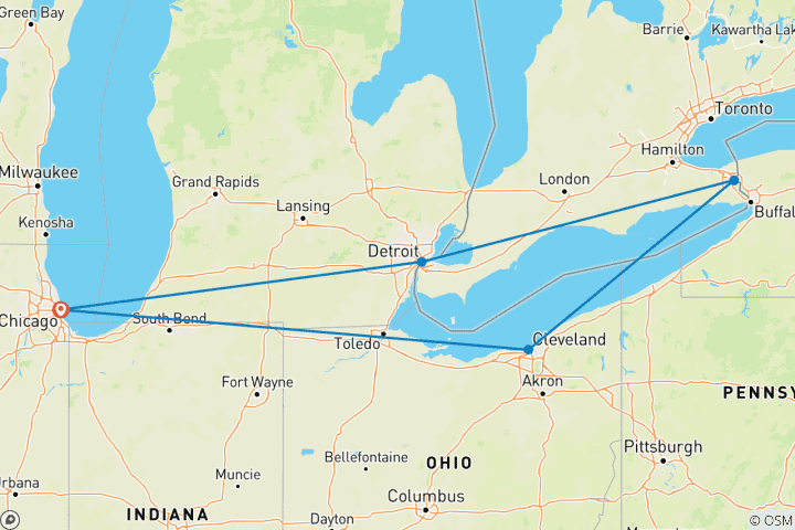 Carte du circuit Chicago et Niagara ROT