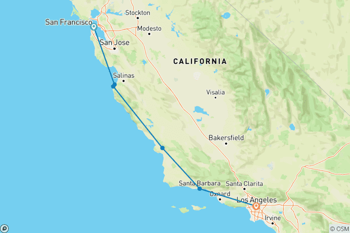 Carte du circuit De San Francisco à Los Angeles (6 destinations)