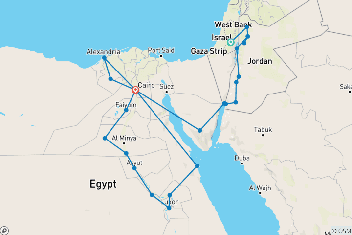 Kaart van Heel Jeruzalem, Jordanië&Egypte over land (inclusief Dode Zee)