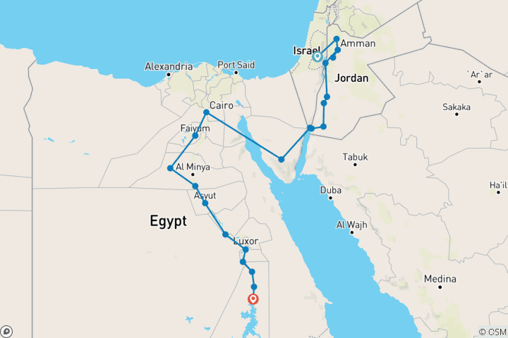 Carte du circuit Contrastes de l'Orient et essences de l'Égypte (from Jérusalem to Assouan)