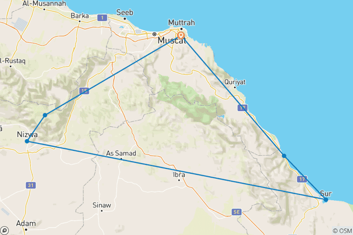 Map of Oman Adventure - 8 Days