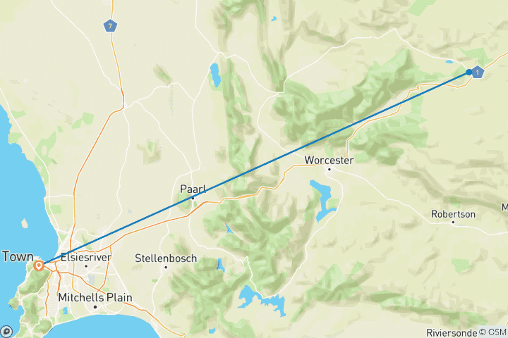 Mapa de Safari de 3 días con los Cinco Grandes cerca de Ciudad del Cabo