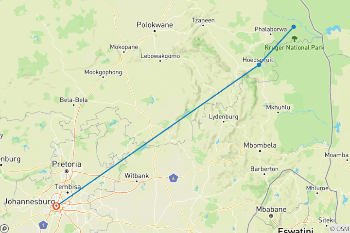 Karte von Krüger-Nationalpark, Hoedpsruit Zentrum für gefährdete Arten & Tshukudu