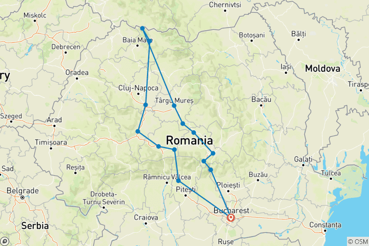 Map of 8 Days in Romania: A Comprehensive Transylvania & Maramures Small Group Tour