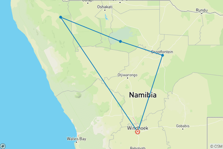 Map of 7-Day Wildlife and Cultural Exchange Tour, Namibia