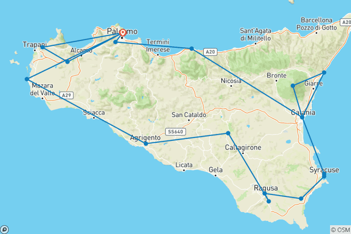 Map of Journey of Charming Sicily - 10 Days