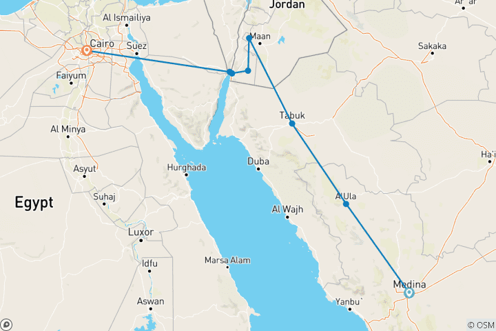 Kaart van Contrasten van Arabië met Jordanië&Caïro (8 bestemmingen)