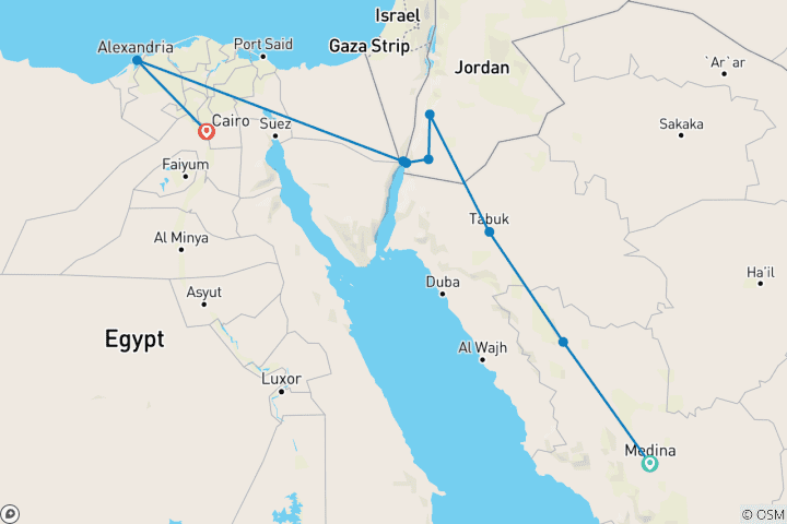 Kaart van Contrasten van Arabië, Jordanië, Caïro&Alexandrië (9 bestemmingen)