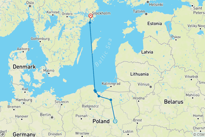 Kaart van Richting het noorden – eindpunt Stockholm (inclusief Nynashamn)