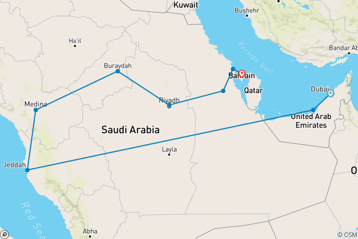 Map of Emirates and Classics of Arabia end Bahrein