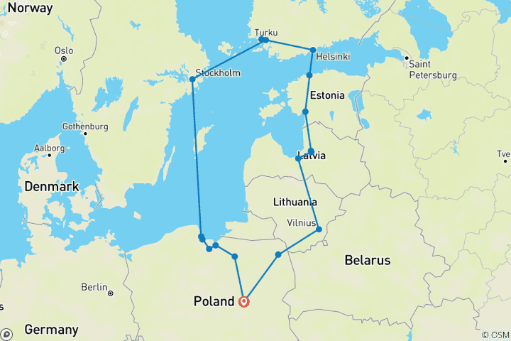 Kaart van Fantastisch Polen & de Baltische hoofdsteden