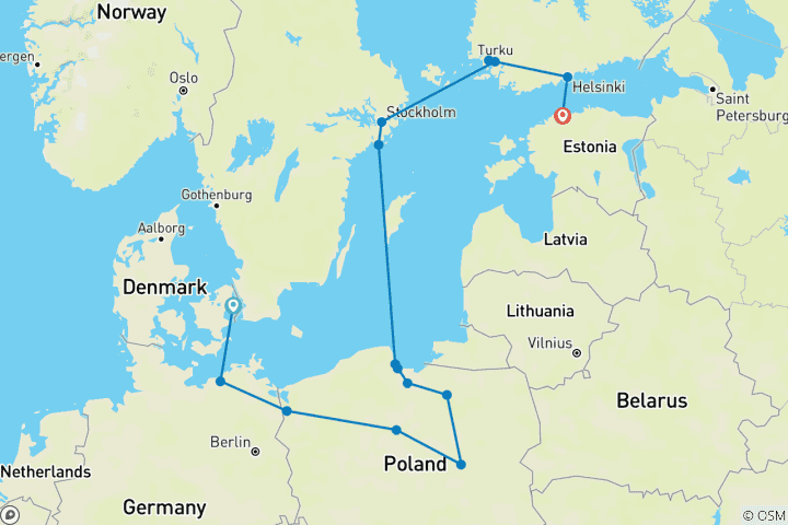 Mapa de Gemas nórdicas y Polonia - Fin en Tallin (including Nynashamn)