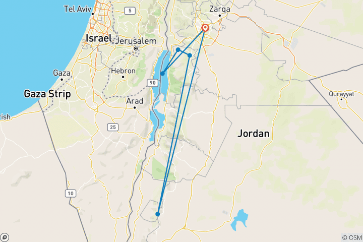 Carte du circuit Pétra et la mer Morte - 4 jours